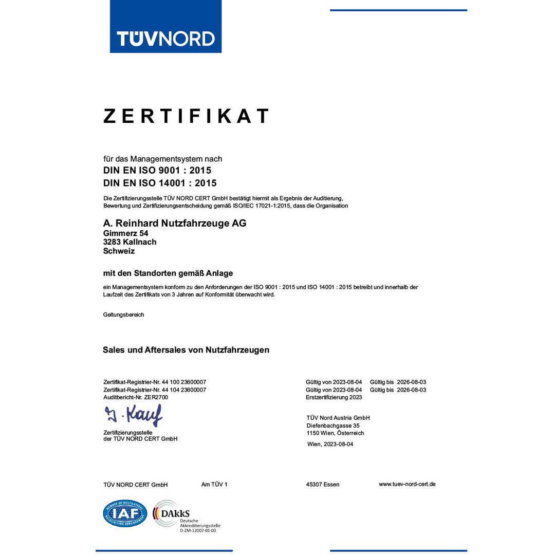 Das ISO-Zertifikat der A. Reinhard Nutzfahrzeuge AG
